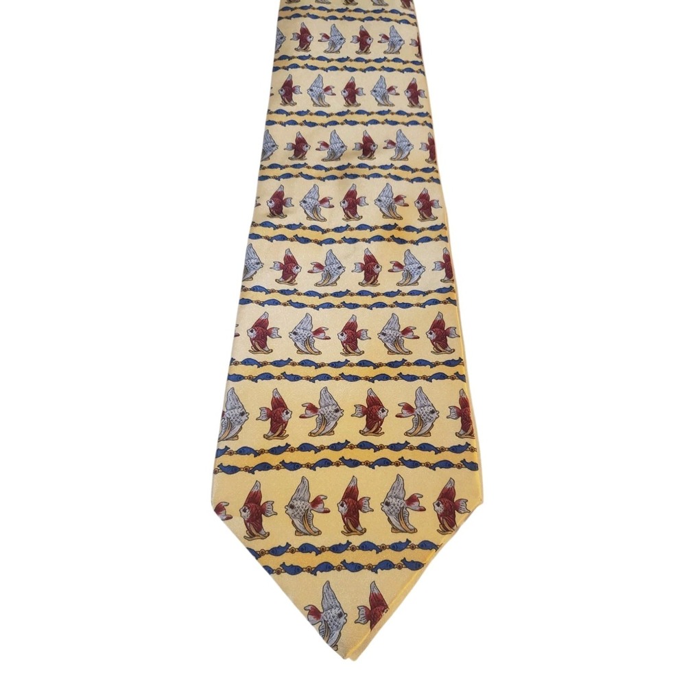 Nwt Faberge Men Tie Necktie Luxury Designer Yellow With Fish Novelty Fun Msrp$95 — image 2 of 8